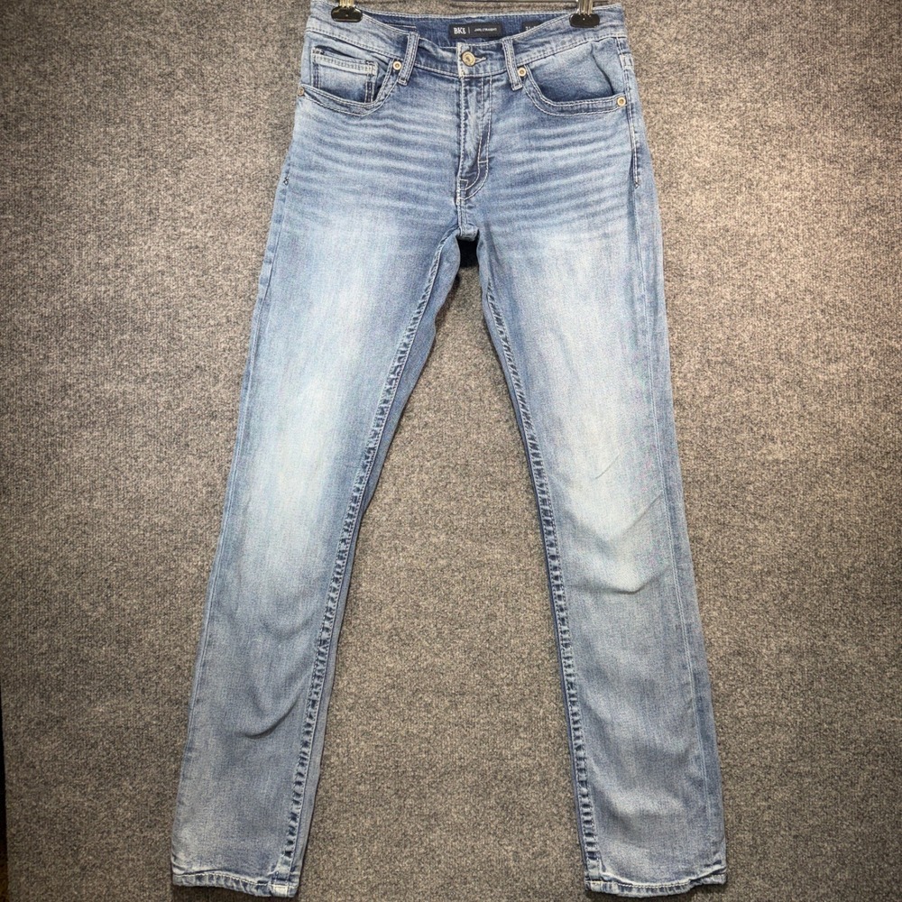 BKE Jake Straight Jeans Mens 31x34 Light Wash Denim Stretch Embroidered Pocket